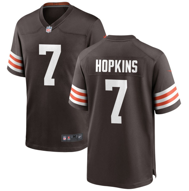 Men's Cleveland Browns #7 Dustin Hopkins Brown Stitched Game Football Jersey
